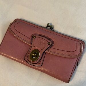Coach Pink Leather Wallet with Decorative Clasp
